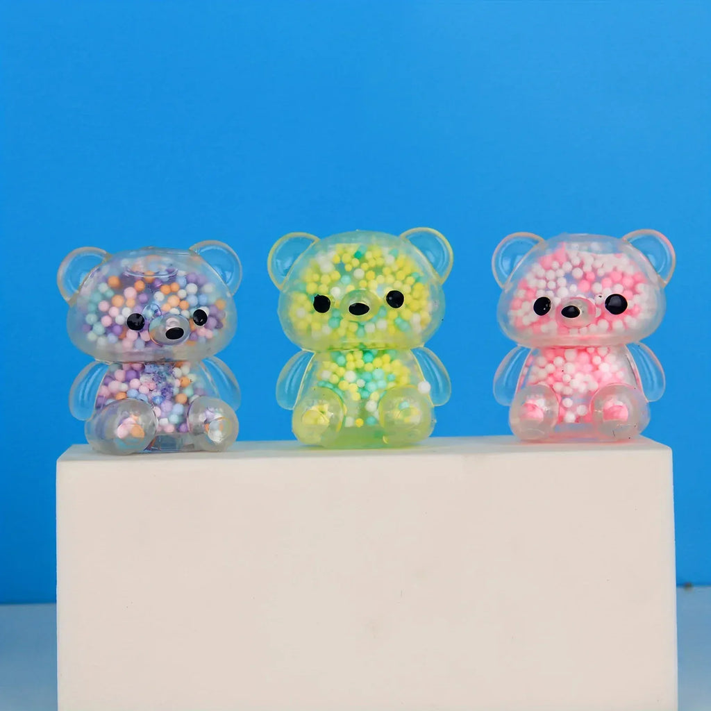 Mini Glitter Gummy Bear Stress Balls - 6 Pack Squishy Fidget Toys